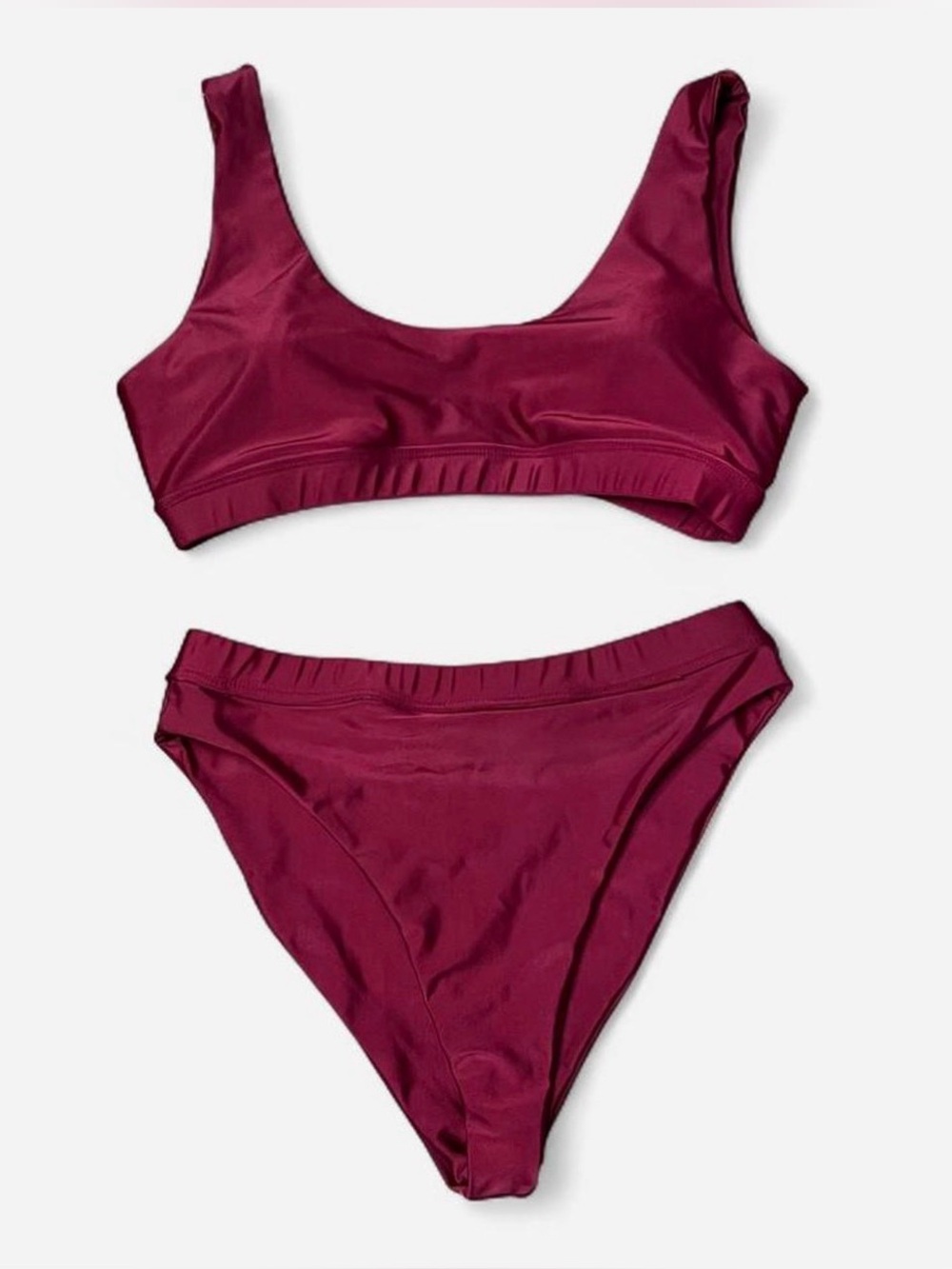 Burgundy High Waisted Bikini Set Two Piece Swimsuit Minimalist Swimwear Medium